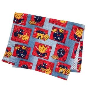 Vintage Handmade Red & Blue Patchwork Floral Farmhouse Table Runner Home Decor
